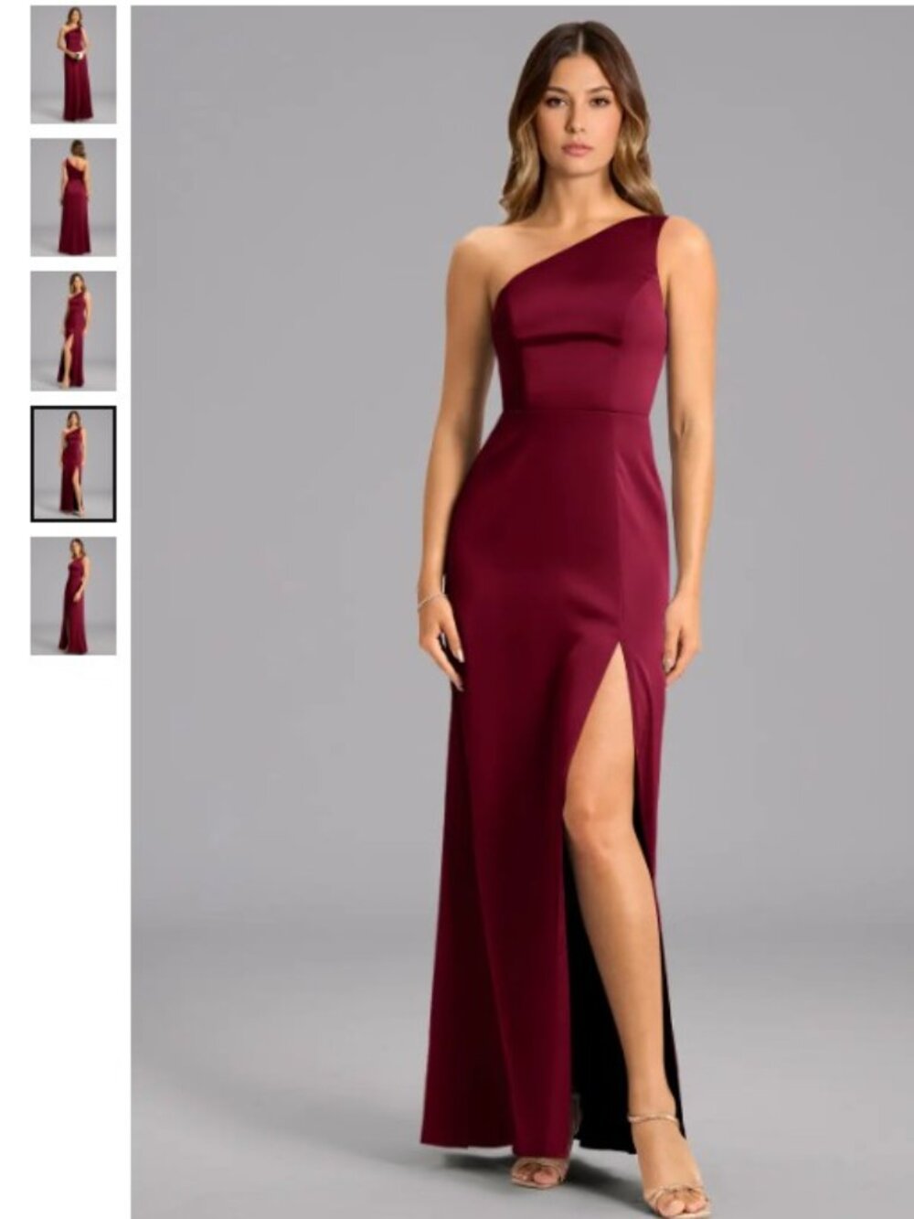 Azazie Feby Burgundy One Shoulder A-Line Stretch Satin Dress